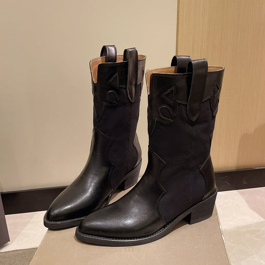 Damen Stiefeletten im Cowboy-Stil mit einzigartigem Design und kompaktem Absatz EB