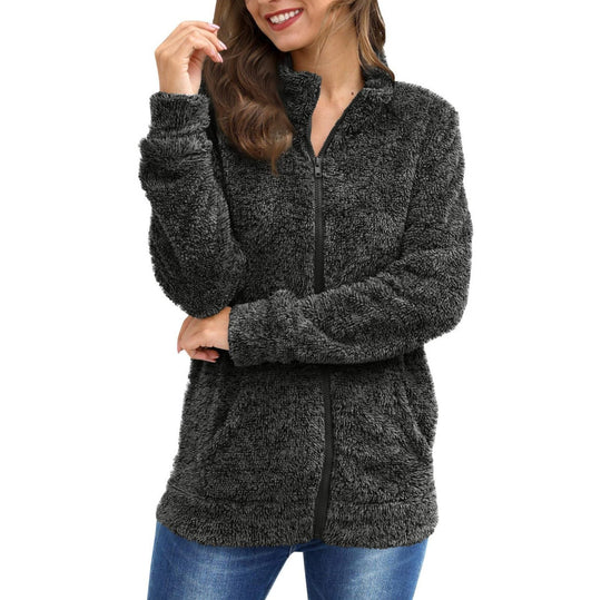 Damen Kuscheljacke mit durchgehendem Reißverschluss und weichem Plüschstoff EB