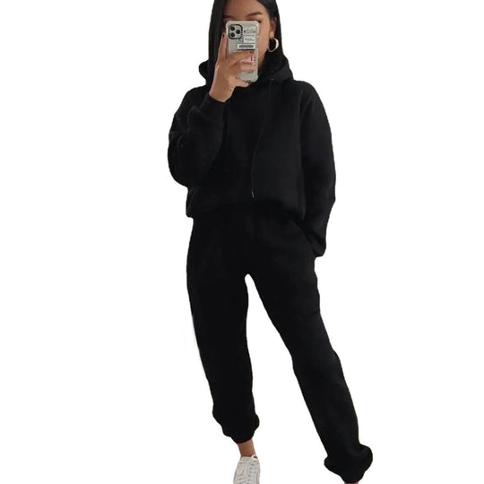 Damen nan kuscheliger Oversize-Kapuzenpullover und Highwaist-Jogginghose Set EB