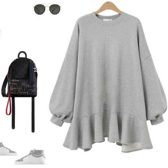 Damen nan oversized Sweatshirtkleid mit Volantsaum und Ballonärmeln EB
