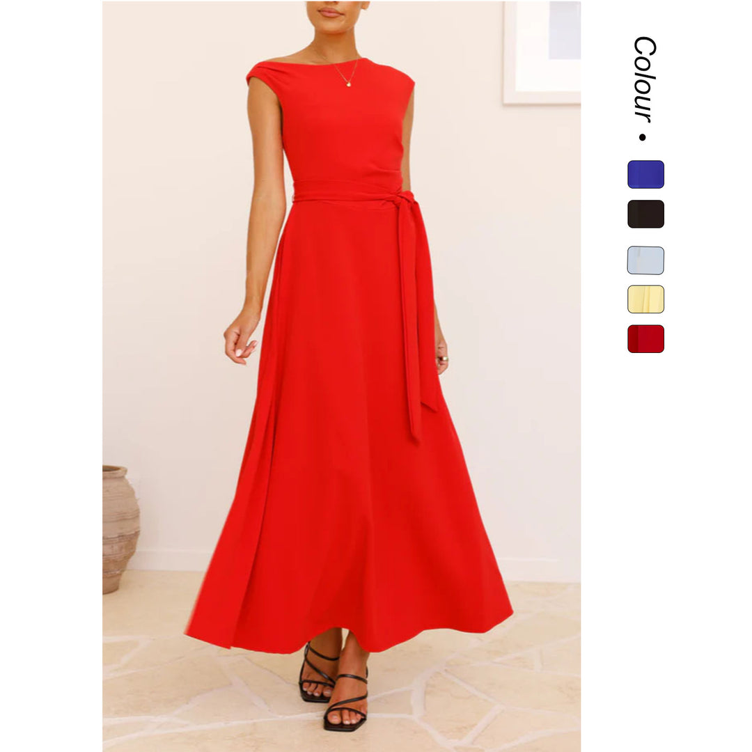 Damen Maxikleid mit schickem asymmetrischen Ausschnitt und eleganter Schleife EB