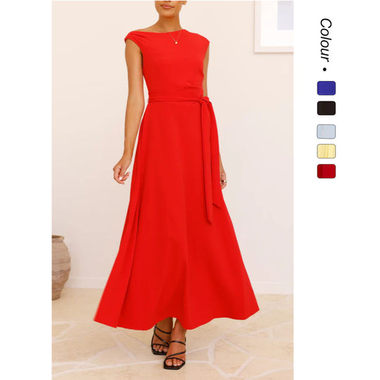 Damen Maxikleid mit schickem asymmetrischen Ausschnitt und eleganter Schleife EB