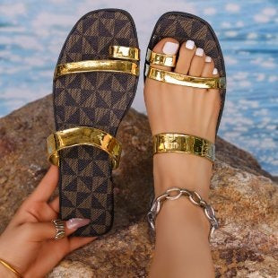 Damen modische Flip-Flops mit glänzenden Riemen EB