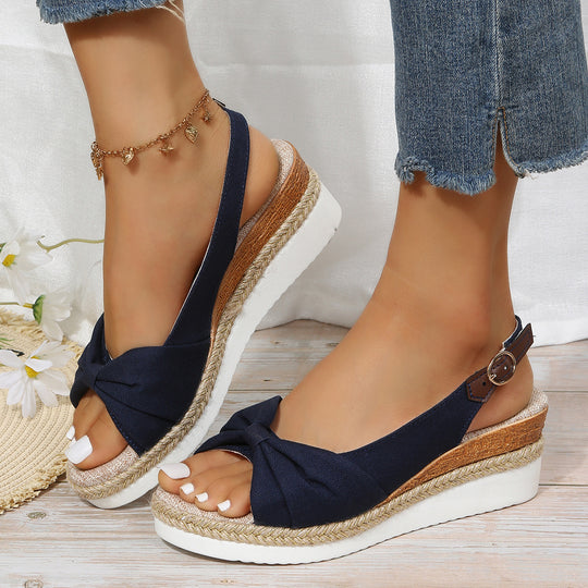Damen Wedge-Sandalen mit eleganter Schleifen-Detail und angesagtem Plateau EB