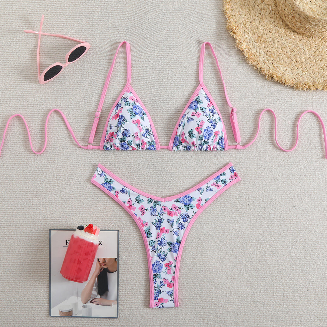 Damen Triangel-Bikini mit floralem Design und verstellbaren Trägern EB