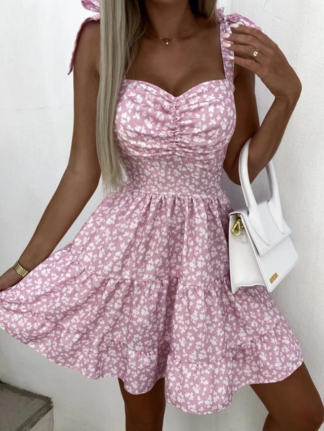 Damen Sommerliches Blümchenkleid mit taillierten Rüschendetails EB
