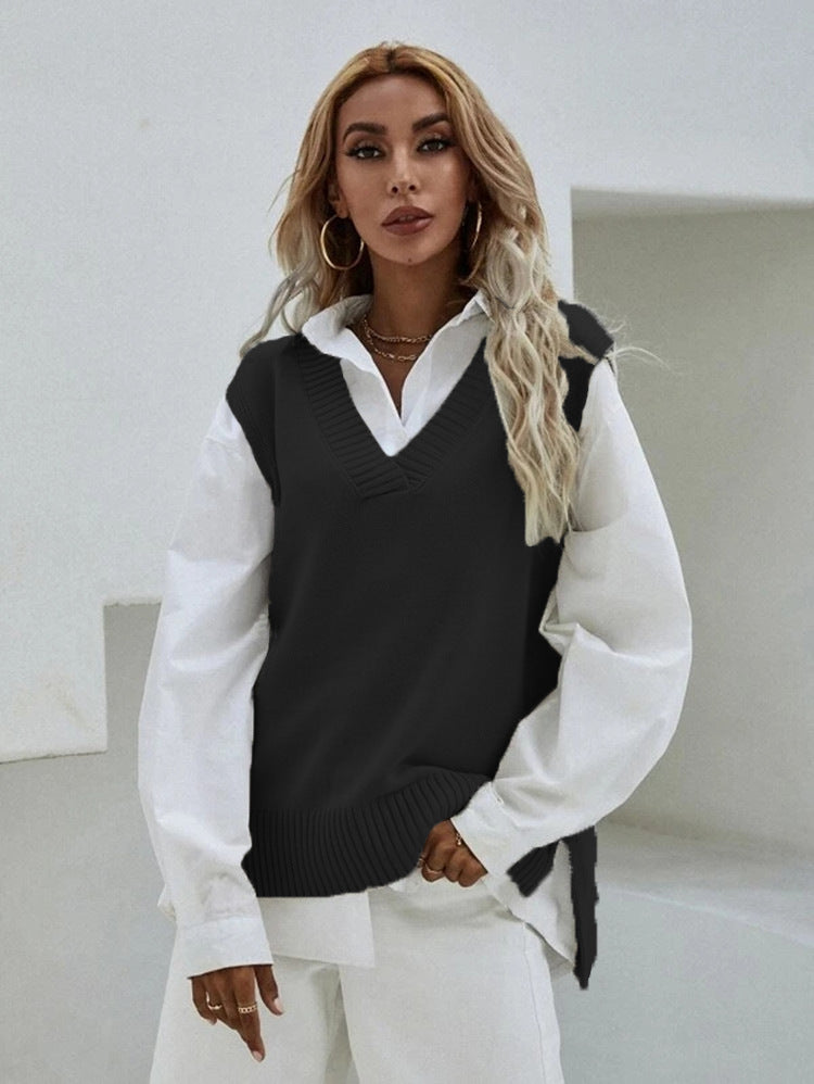 Damen Strickweste mit V-Ausschnitt und modernen Details EB