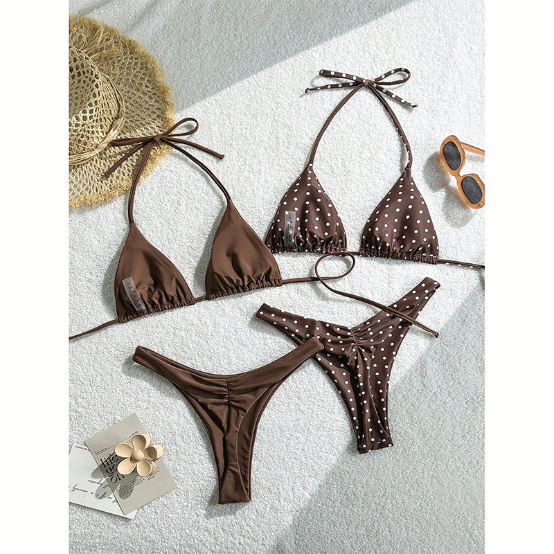 Damen Triangel-Bikini-Set mit verspieltem Punktedesign und elastischen Trägern EB