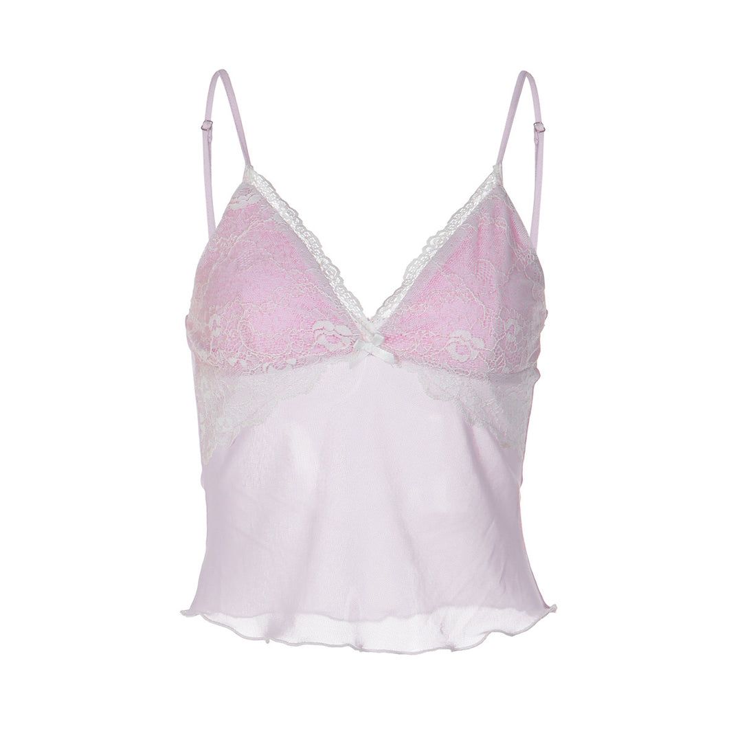 Damen Spitzencrop-Top mit feinen Trägern und zartem Design EB
