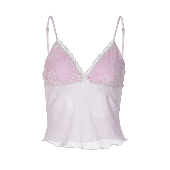 Damen Spitzencrop-Top mit feinen Trägern und zartem Design EB