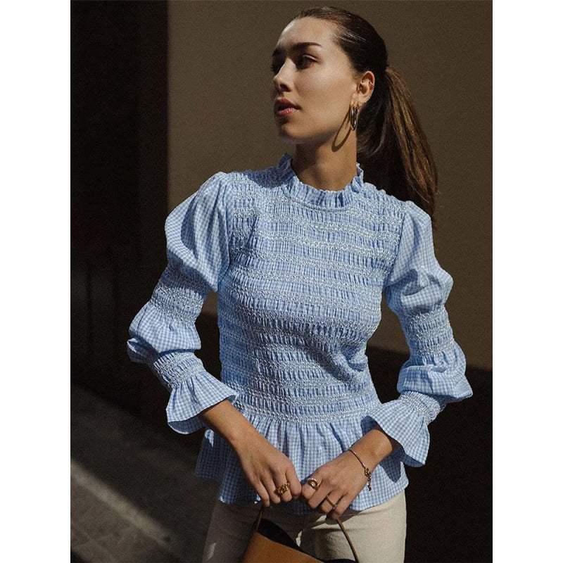 Damen elegante Bluse mit Rüschendetails und Smock-Effekt EB