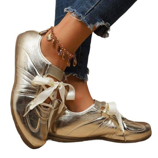 Damen modische Freizeitsneaker mit schimmerndem Obermaterial EB