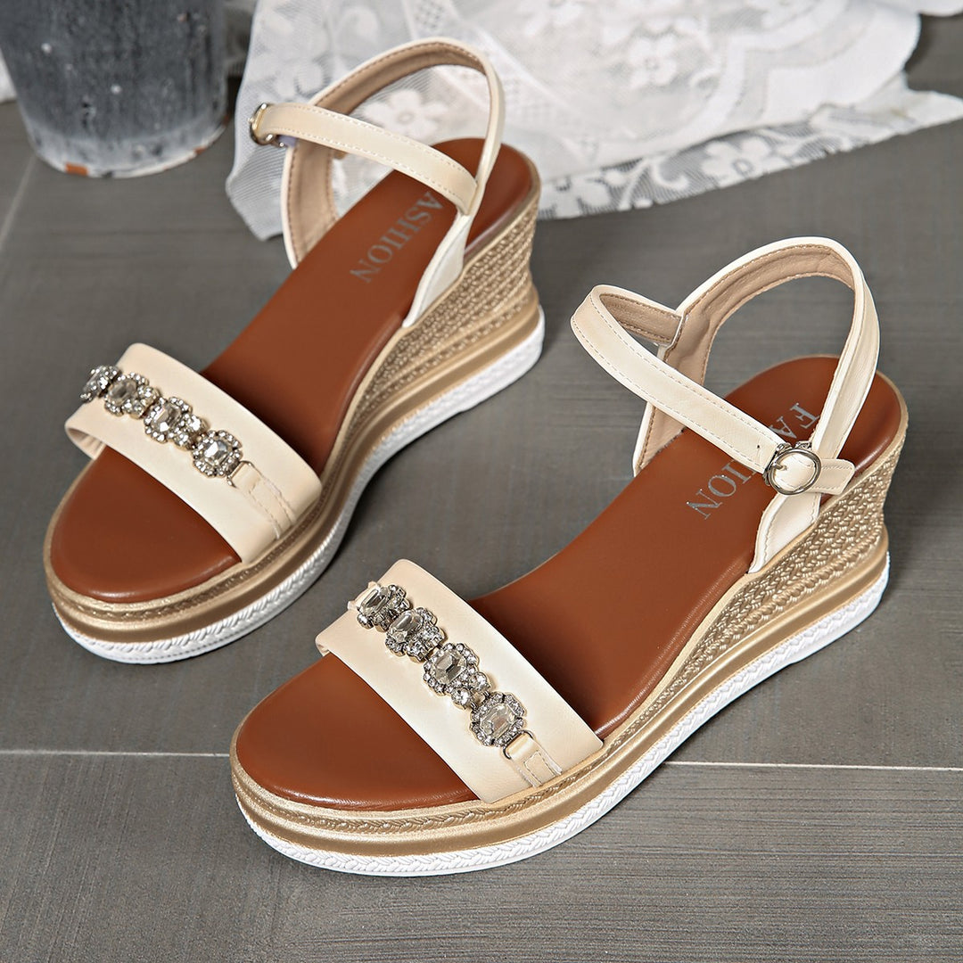 Damen elegante Wedge-Sandalen mit funkelnden Strass-Applikationen EB