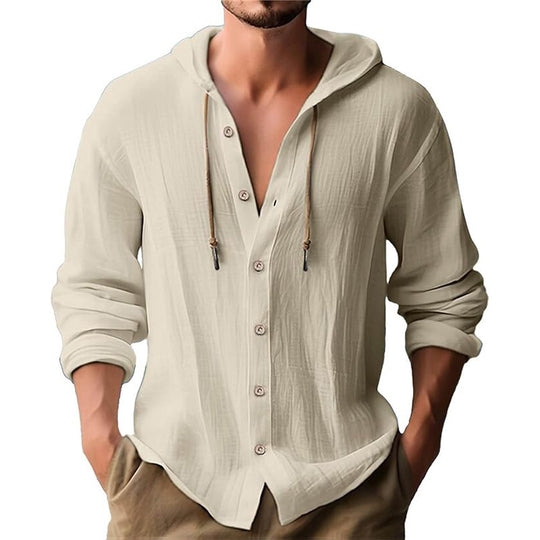 Herren lässiges Kapuzenshirt mit Knopfleiste und strukturierter Oberfläche EB