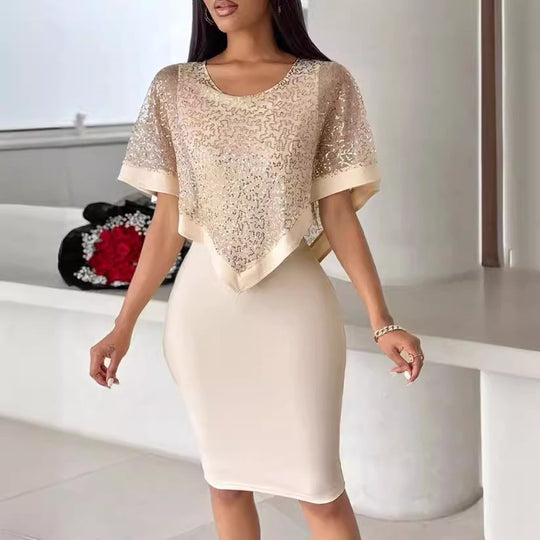 Damen elegante Abendrobe mit glitzerndem Überwurf EB