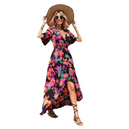 Damen Maxikleid mit elegantem Wickelstil und raffinierten Ärmeln EB