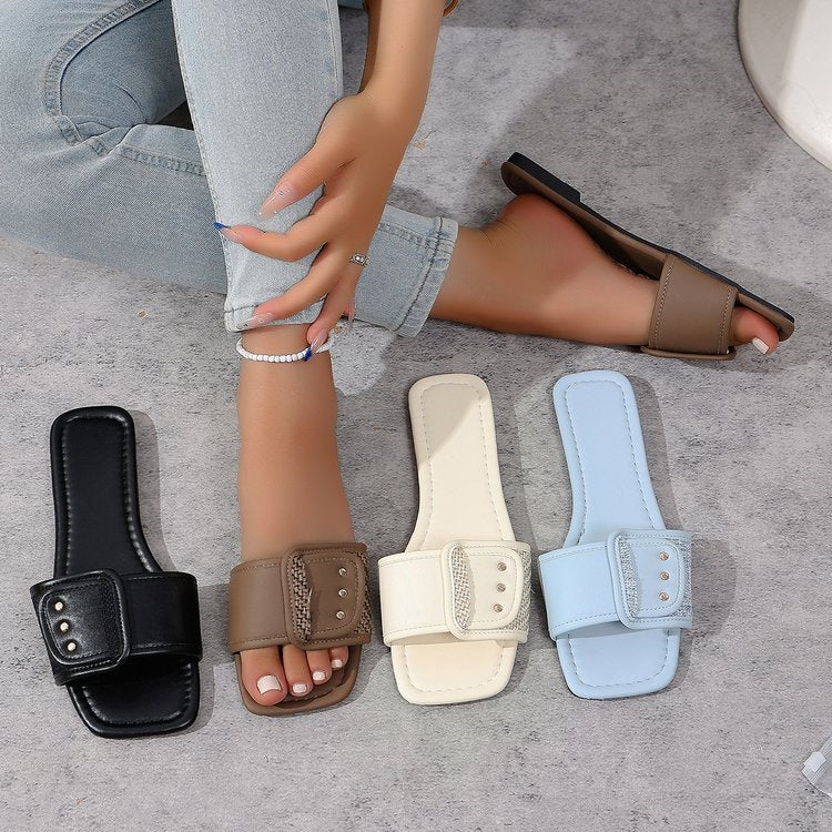 Damen Trendige Mules mit geflochtenem und dekorativem Riemen EB