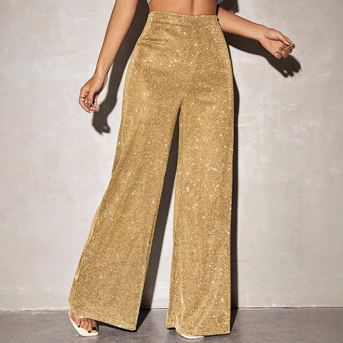 Damen Elegante weite Hose im funkelnden Metallic-Look EB