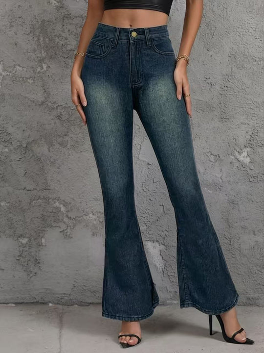 Damen Flared Jeans mit hohem Bund und einzigartigem Strukturdesign EB