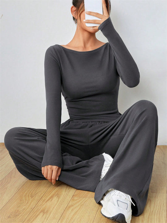 Damen Lässiges Oberteil und weite Hose Set EB
