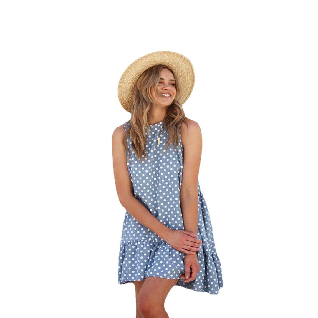 Damen Freizeitkleid mit rüschengesäumtem Rock und polka-dots EB