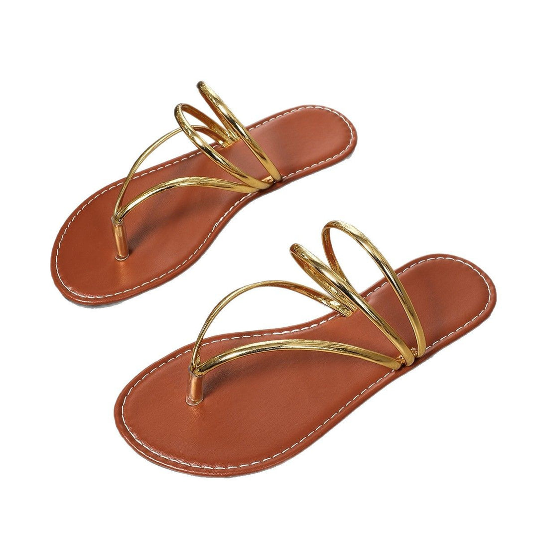 Damen Sandalen mit metallic Riemen und eleganter V-Form EB