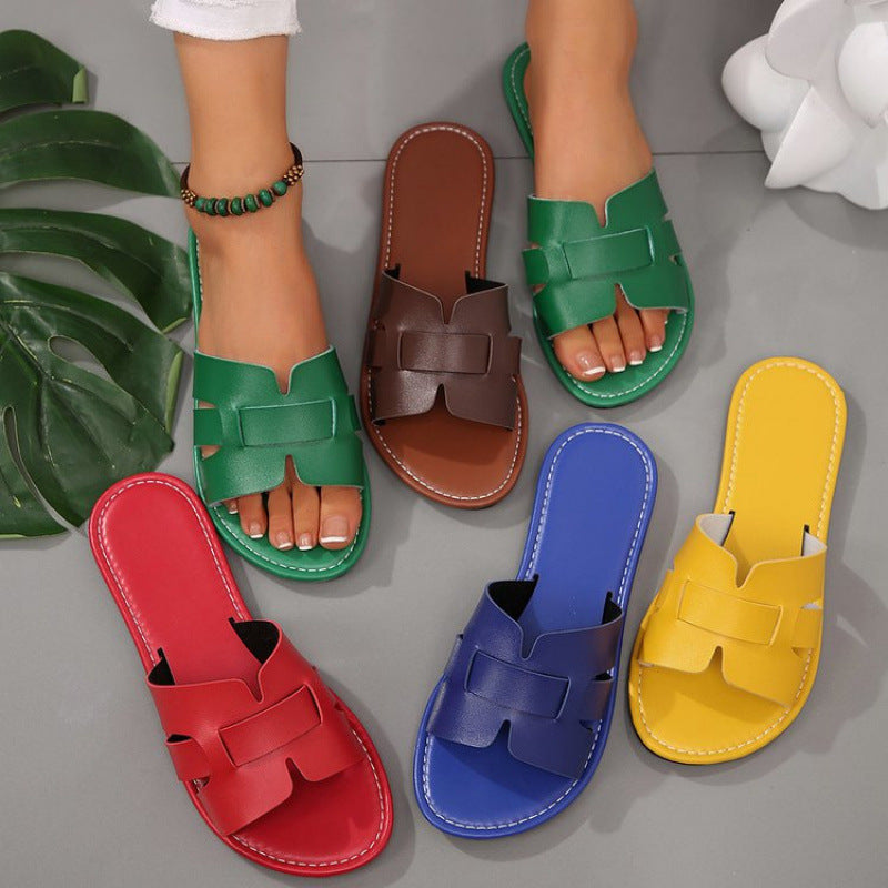 Damen nan flache Pantolette mit geschlitztem Riemen-Design und gepolstertem Komfortfußbett EB