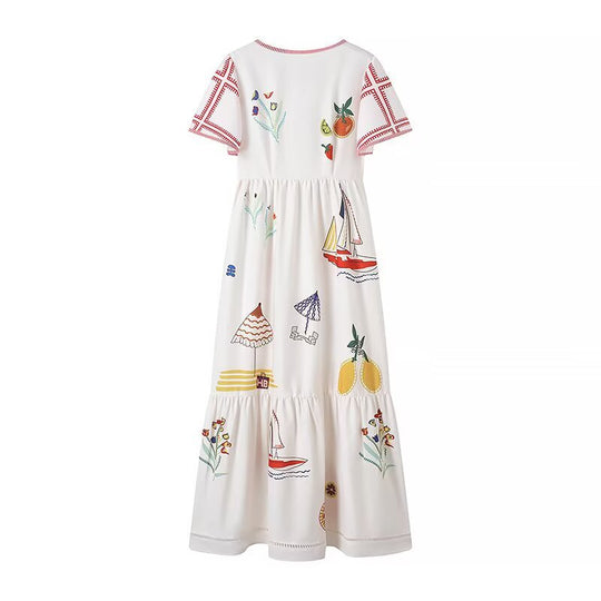 Damen Sommerkleid mit buntem Stickdesign und lockerem Schnitt EB