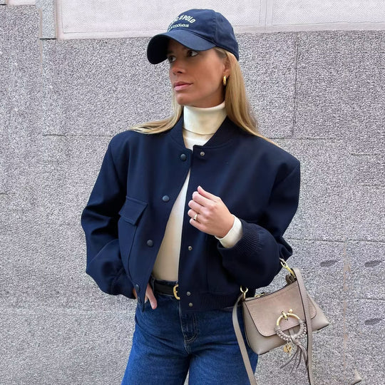 Damen sportliche Bomberjacke mit wattiertem Innenfutter und praktischen Taschen EB