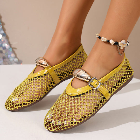 Damen luftige Schlüpfschuhe mit elegantem Netzdesign und modischer Schnalle EB