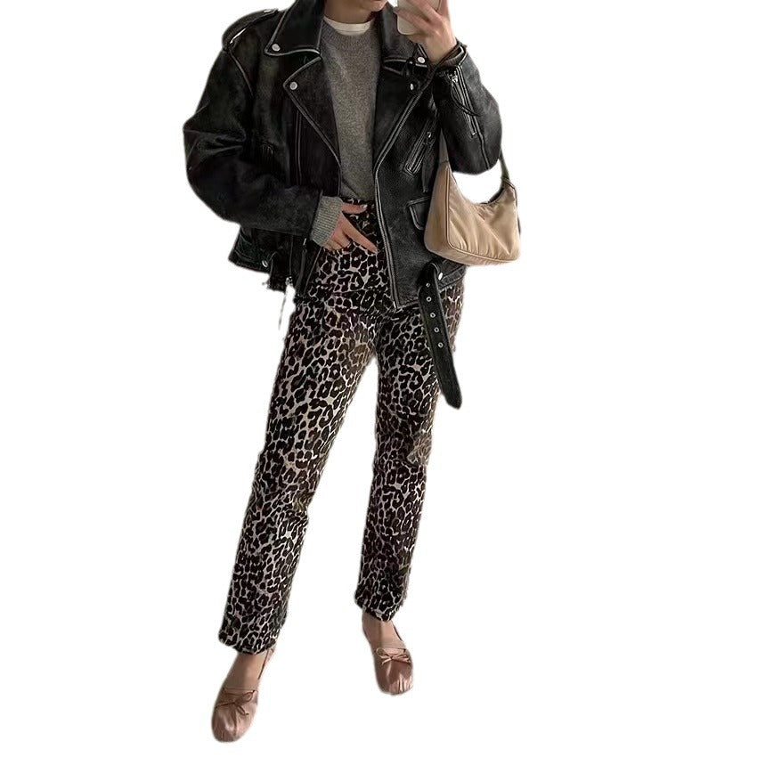 Damen jacke im Biker-Stil mit Volumenärmeln und asymmetrischem Reißverschluss EB