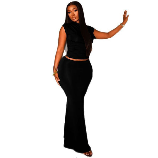 Damen Elegantes Wickeloberteil und figurbetonte Maxirock Kombination EB