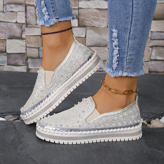Damen Glamouröse Slip-On Sneakers mit funkelndem Glitzer und Nieten EB