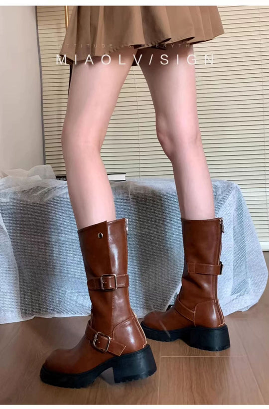 Damen robuste Stiefel mit modischem Schnallen-Design EB