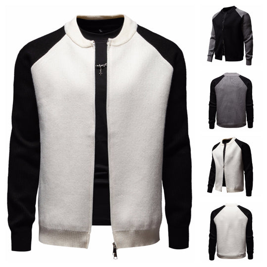 Herren modische Strickjacke mit durchgehendem Reißverschluss und kontrastierenden Ärmelstrukturen EB