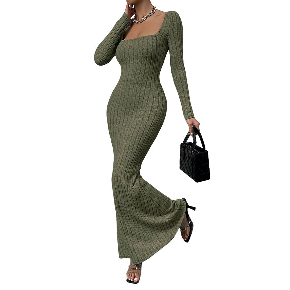 Damen geripptes Sculpting-Maxikleid mit Quadratausschnitt und taillierter Meerjungfrauen‑Silhouette Eichborn Berlin