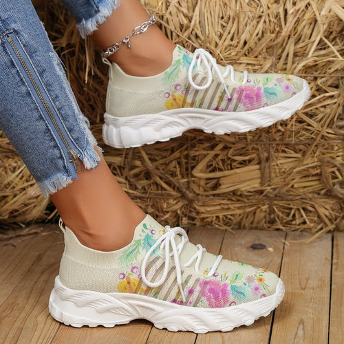 Damen modische Sneakers mit floralem Design und atmungsaktiver Textiloberfläche EB