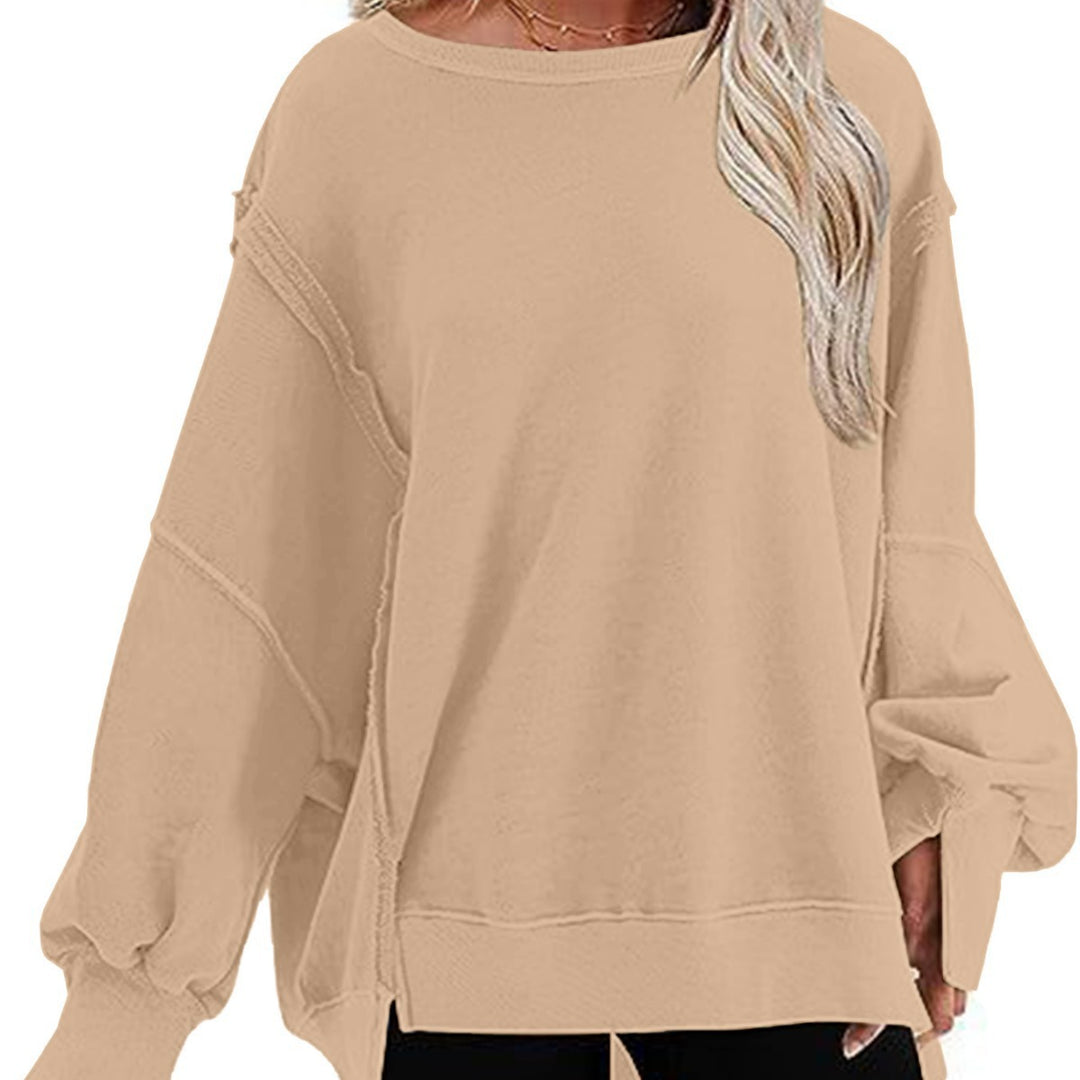 Damen Oversize Sweatshirt mit Ballonärmeln und seitlichen Schlitzen EB