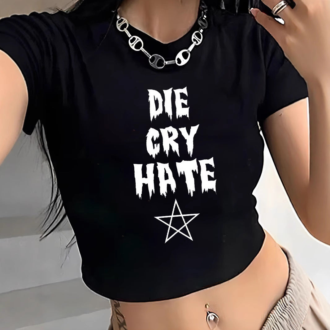 Damen Crop-T-Shirt mit auffälligem Grafiken-Design und frechem Statementdruck EB