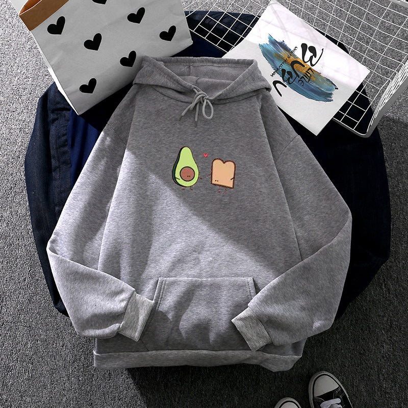 Damen nan gemütlicher Kapuzenpullover mit Avocado‑Toast-Illustration, weichem Fleece-Innenfutter und Kängurutasche EB