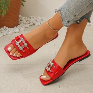 Damen modische Slides mit glitzernder Schnallenverzierung EB