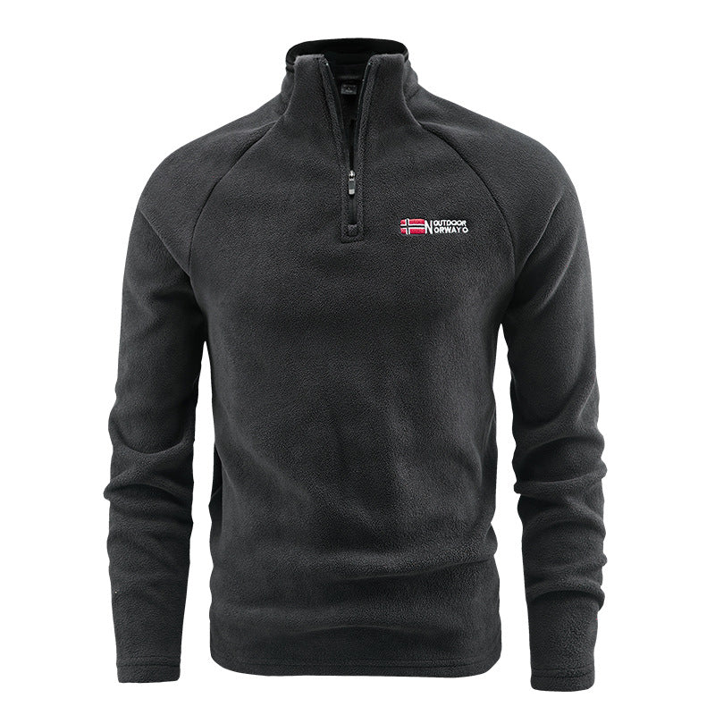 Herren Flauschiger Zip‑Troyer Fleecepullover mit Stehkragen und Raglanärmeln EB