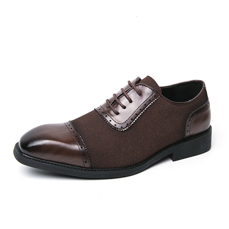 Herren elegante Oxford-Halbschuhe mit Kapzehen-Design, Leder-Textilmix und gepolstertem Komfortfußbett EB