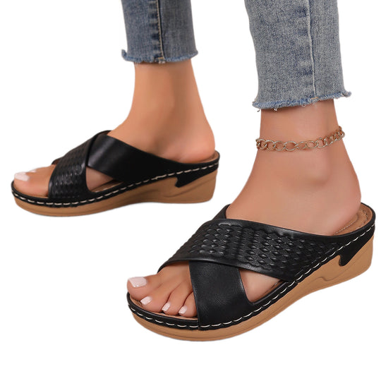 Damen elegante Wedge-Pantoletten mit geflochtenem Design EB