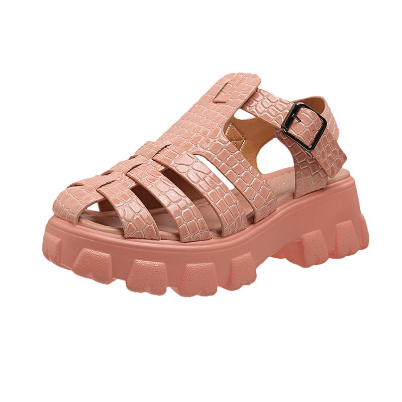 Damen Plateau-Sandalen mit trendigem Riemendesign und stabiler Gummisohle EB