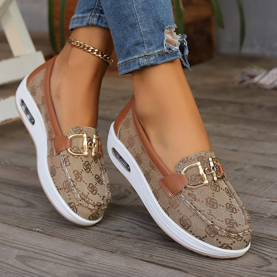 Damen Mokassin-Slipper mit luftgepolsterter Plateausohle und Zier-Bit EB