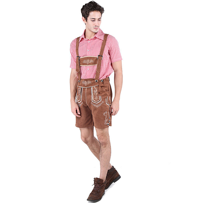 Herren nan kurze Trachtenlederhose aus Wildleder mit bestickter Vorderlatz und verstellbaren Trägern EB