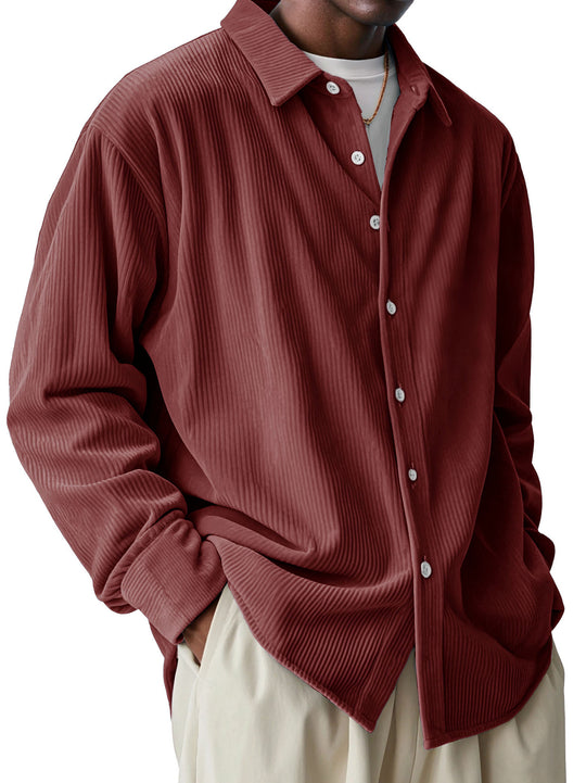 Herren nan oversized Kordhemd mit feiner Rippenstruktur und Relaxed-Fit EB