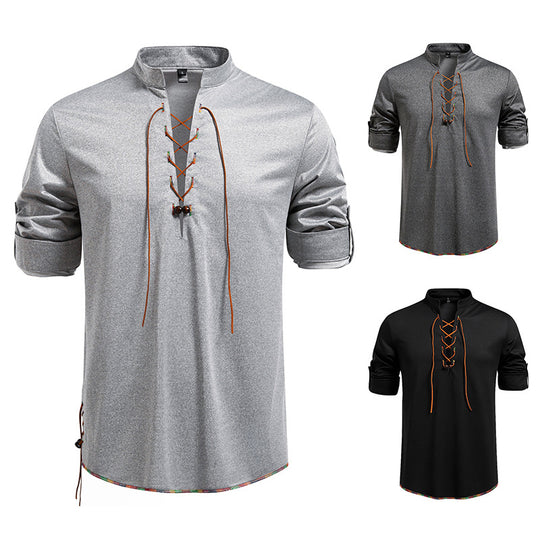 Herren Langarmshirt mit Kordelzug und Stehkragen EB