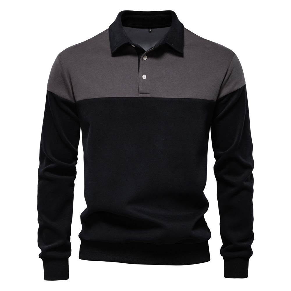 Herren nan sportlich-elegantes Langarm-Polo im Rugby-Stil mit kontrastierendem Kragen und breitem Brustpaneel EB